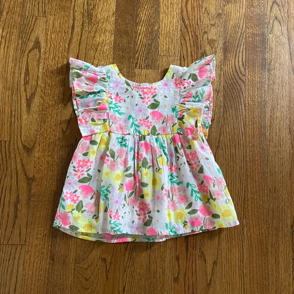 Cat & Jack Floral Ruffle Sleeve Blouse - Pink, Yellow, Green
